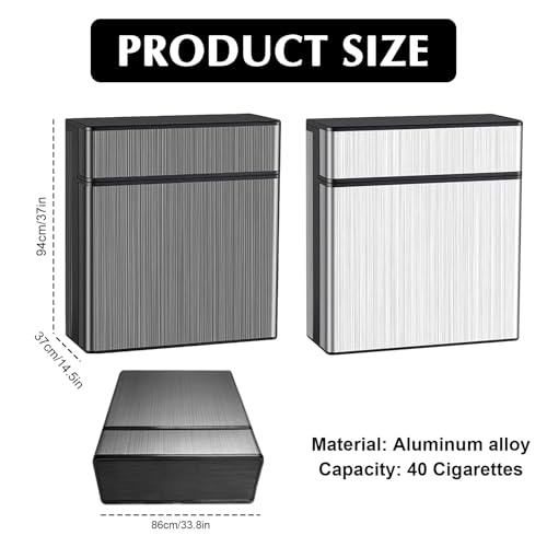 2 Stück Zigarettenetui Zigarettenbox aus Metall, Aluminium Zigarettenetui Zigarettenbox für 40 Zigaretten Zigarettenschachtel, Elegante Zigaretten Kasten für Damen Herren Geschenk