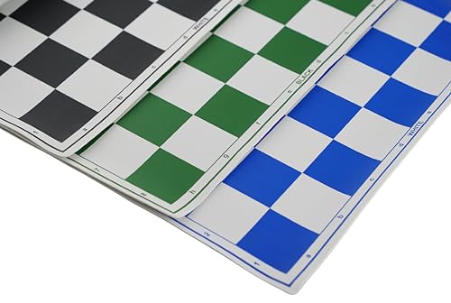 Image of 18'' X 18'' Professional Tournament Chess Set with Green,Black Blue Vinyl Foldable Chess Board Game with Solid Plastic Pieces with Extra Queens and Black Bag - Chess Combo