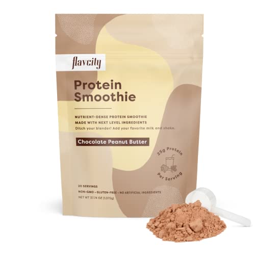 FlavCity Non-GMO Chocolate Peanut Butter Protein Powder Smoothie, Delicious Gluten Free Protein Shake, Nutrient-Dense Peanut Butter Chocolate Protein Powder, On-The-Go Healthy Snack (37.74 oz)