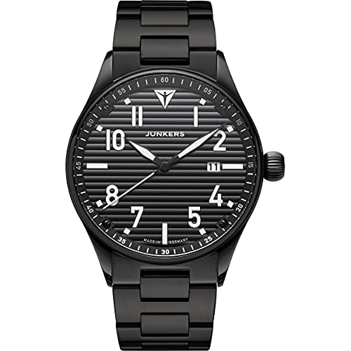 Junkers Fliegeruhr Wellblech - Schwarz Metallarmband 9.03.03.02.M Pilotenuhr