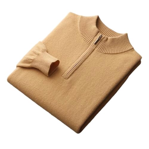 Men's 100% Cashmere Quarter-Zip Sweater Long Sleeves Mock Neck Thick Pullover Business Knitting Top