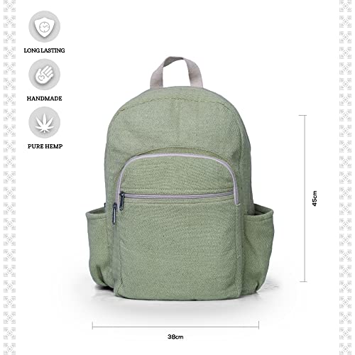 Ruana Hemp Backpacks Lightweight 100% Natural Hemp Cotton Fabric Casual Daypack Multipurpose Handmade Bag For Travel, Hiking, Yoga, Picnic (Green, 38 Cm W X 45 Cm L) #TOP1