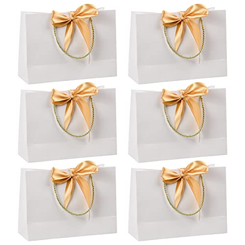 Geschenktaschen mit Krawatte, 6 Stück Geschenktüten aus Papier, Groß Geschenkbeutel Papiertüten zum Einkaufen von Kleidung, Elegant Einkaufstasche Hochzeit Weihnachten Halloween, 28*20*10cm (Weiß) Cover