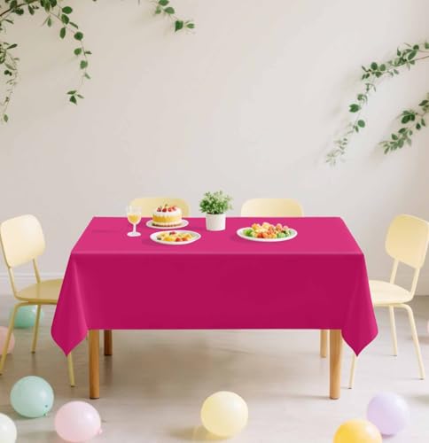 Image of SietDESEO 6 Pack Hot Pink Plastic Tablecloth Rectangle 54 x 108 Premium Disposable Table Cloth Plastic Table Cover for Wedding Baby Shower Party Supplies