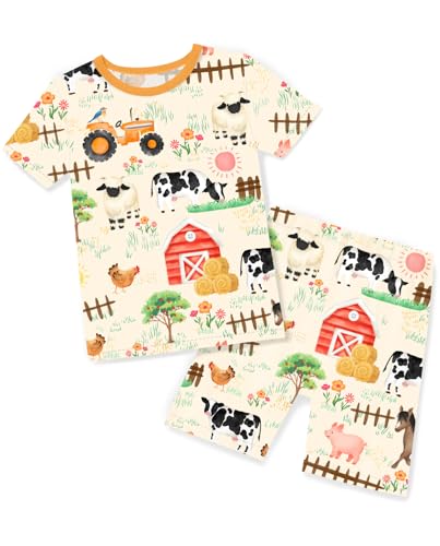 babee Reshinee Bamboo Viscose Toddler Pajamas Boys Girls Kids Baby Cool Short Summer Farm Pjs Set 2-3T Two Piece