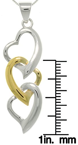 Three Heart Sterling Silver and Gold Plated Pendant Necklace 18"2