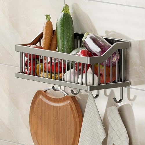 SXKJQER 2 Capas Cesta De Almacenamiento Montada En La Pared, Cesta De Frutas Y Vegetales De Metal, Soporte Para Almacenamiento De Frutas Y Verduras, Soporte De Almacenamiento Para Cocina