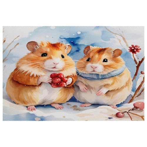 Set de table rouge motif hamster lot de 6 pour table à manger rectangulaire - 2