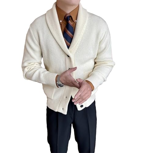 Men Shawl Collar Button Cardigan Sweater Ribbed Knitwear Long Sleeve Casual Fit Knit Pullover