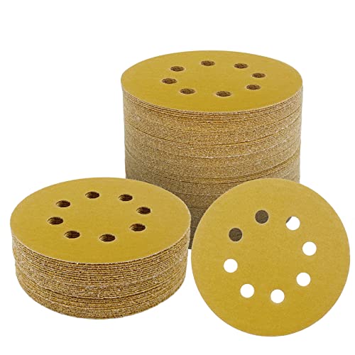 Qyqrqf 100Pcs 5 Inch Sanding Discs Hook And Loop, 220 Grit 8 Holes Sandpaper Round Orbital Sander Paper For Woodworking Car Boat Metal Polishing #TOP7