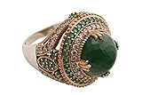 Turkish Ottoman Style Sultan's Collection Jewelry Round Shape Emerald and Round Cut Topaz 925 Sterling Silver Ring Size All