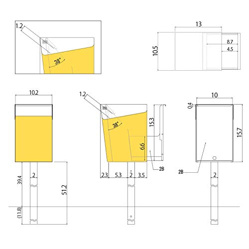 Katanabox Mega Dr - Stainless Steel Post Mount Modern Design Mailbox With Lock And Key Extra Large Letterbox Rust Proof For Modern Home House Apartment Rural Roadside 16" X 11" X 13" (Black) #TOP5