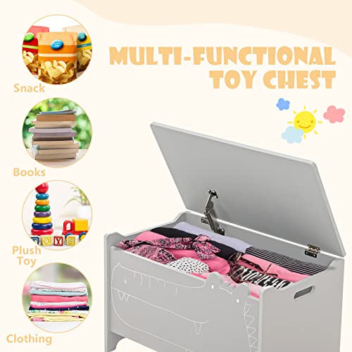 Infans Wooden Toy Chest, Wide Kids Toy Box Storage Space With Safety Hinge Handles, Toddler Cabinet Organizer For Bedroom Playroom Living Room Entryway #TOP2