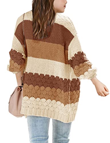 Girls Open Front Long Sleeve Cardigan Color Block Chunky Knit Oversized Kids Sweaters Coat2