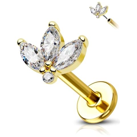 COCHARM 14K Yellow Gold Cartilage Earring Stud Flat Back 16g Flower Helix Piercing 14K Real Gold Tragus Piercing Jewelry Gold 14K Short Bar Cartilage Jewelry Cover