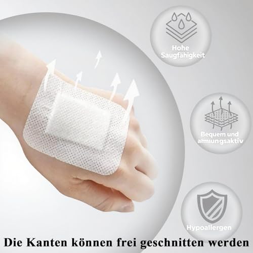40 Stück Wundpflaster Steril 15x10cm, Pflaster Groß, Sterile Wundpflaster, Wundverband, Weiße Vliesstoffe 10x15 cm Mit Baumwolle 5x10 cm, Ideal Für Haushalt, Schule, Büro Und Unterwegs