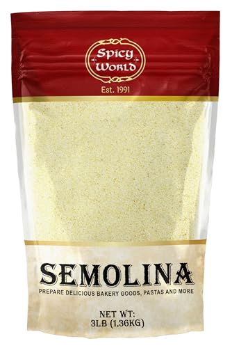 Spicy World Semolina Flour 3 LB (48 Ounce) | USA Grown Semolina for Pizza, for Pasta, and Bread Making | Fine Ground, Bulk Yellow Durum Semola Flour for Pizza Peel