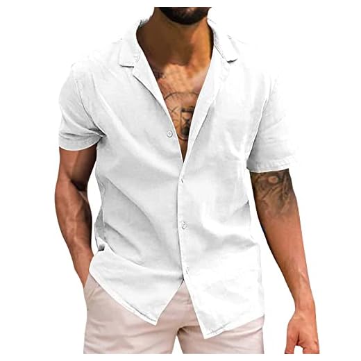 Chemise Homme Manches Courtes Chemisette Légère Chemise Décontractée Été Confortable, Couleur Unie, d'été Chemise à Coupe régulière avec Poche, Boutonnée Chemises de Plage Tee Shirt