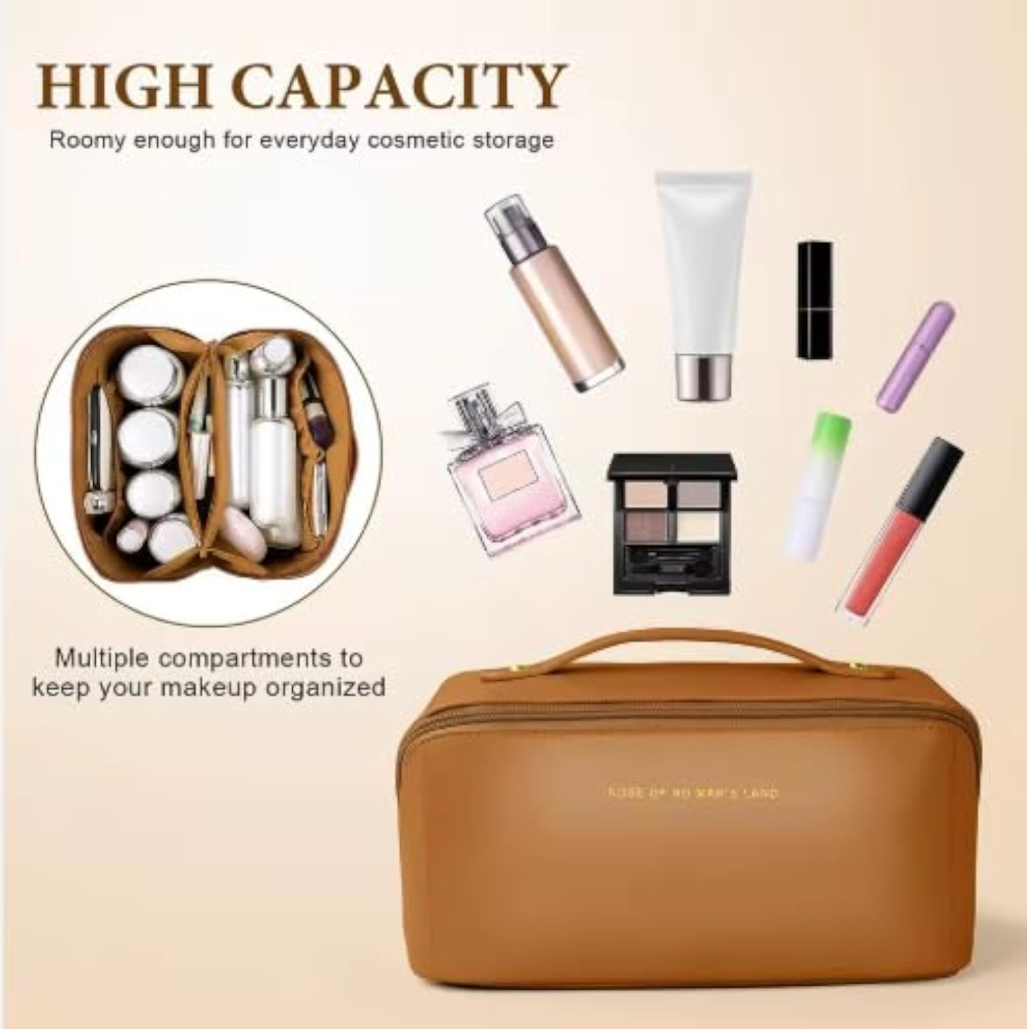 Travel Cosmetic Makeup Bag with Divider and Handle