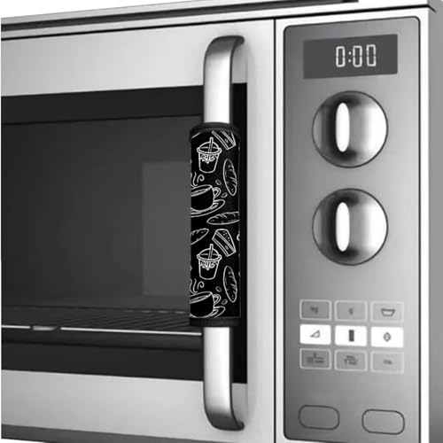 Image of Neoprene Refrigerator Door Handle Covers Set of 6 Waterproof Electrical Kitchen Appliances Anti-Slip Microwave Dishwasher Door Cloth Protector, Coffee Beverage Baguette Cake Black