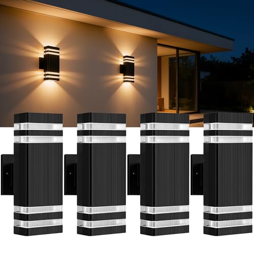 Image of JYV 4Packs Square Outdoor Wall Lights, Up and Down Lighting Fixtures, Black