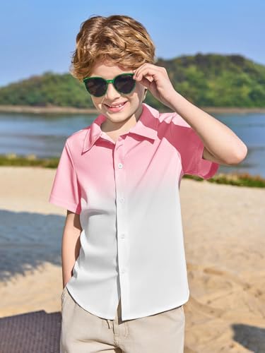 Haloumoning Boys Button Down Shirts Short Sleeve Gradient Shirt Kids Summer Casual Beach Hawaiian Shirts 5-14Y2