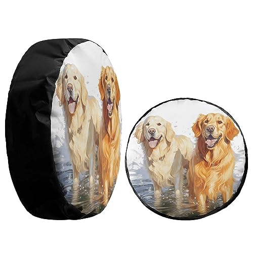 Image of Delerain Cute Golden Retriever Spare Tire Cover Wheel Protectors Sun Protector Waterproof for RV Trailer RV SUV Truck and Many Vehicle(16 Inch for Diameter 29 inch-31 inch)