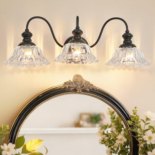 Image of 3 Lights Black Vintage Bathroom Vanity Light Fixture Over Mirror