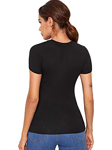 Shein Women's Solid Basic Tee Round Neck Short Sleeve Slim Fit T-Shirt Tops Medium Black #TOP1