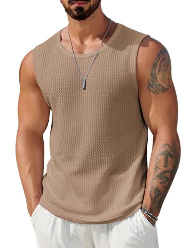 Image of COOFANDY Mens Casual Tank Tops 2 Pack Waffle Knit Sleeveless Shirt Breathable Tank Shirts Summer Muscle Tee