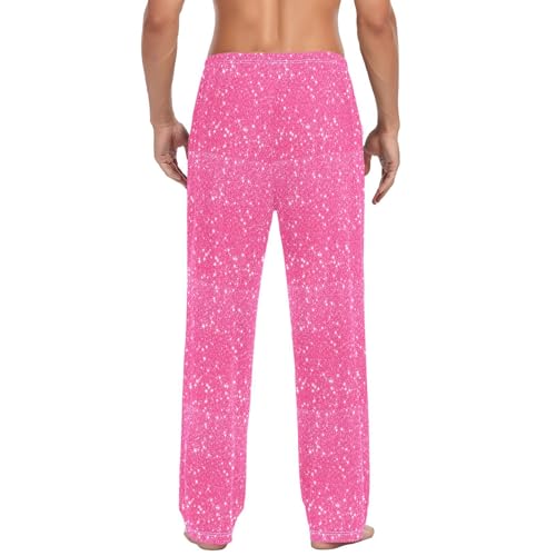 Men's Pink Sparkling Glitter Pajama Pants with Pockets - Straight Fit Cotton Sleep Bottoms for Lounge & Nightwear3