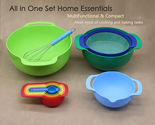 Miherom Nesting Bowls Set With Colander,Sifter,Whisk,Measuring Cups And Spoon,Stackable For Easy Storage,Ideal For Baking,Mixing And Cooking,Rv Campers Accessories,Apartment Essentials #TOP4