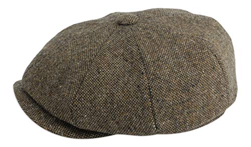 Gamble & Gunn ‘Ardura’ Unisex Flat Cap. 100% Irish Donegal Tweed Wool Hat, 8 Panel Design Newsboy Baker Style Hat with Button. Easy Care, Fully Lined, Fashionable Mens and Womens Caps. Brown, XL