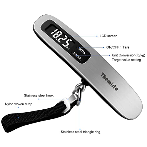Themisto TH-WS10 Digital Luggage Scale with Target Value Setting (50kg), Silver - Image 4