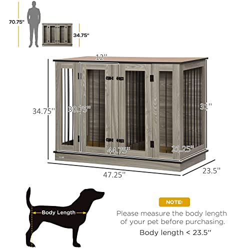 Pawhut Large Furniture Style Dog Crate With Removable Panel, End Table With Two Rooms Design And Two Front Doors, Dark Walnut, 47.25" X 23.5" X 34.75" #TOP2