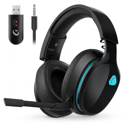 AOC 2.4GHz Wireless Gaming Headset for PS5, PS4 Gamers, PC, Switch, Bluetooth 6.0 Gaming Headphones with Noise Canceling Mic, 7.1 Virtual Surround, 45Hr Battery - Black