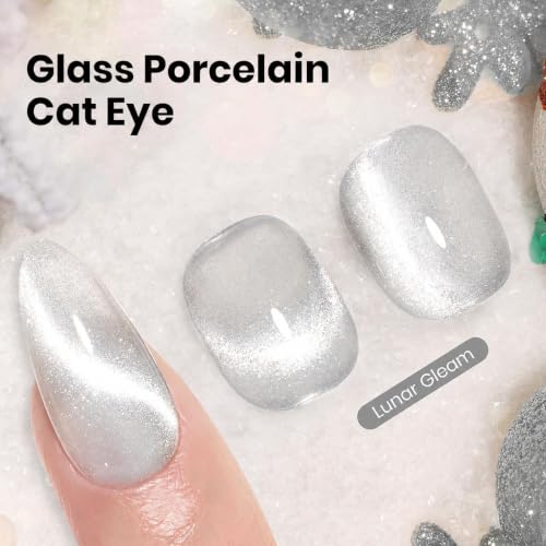 Image of Beetles Silver Cat Eye Gel Polish, 15ML Magnetic White Pearl Cat Eye Gel Nail Polish, Shimmer Glass Clear Effect for French Nail Art, Soak Off UV LED Gel Polish for Salon DIY Manicure