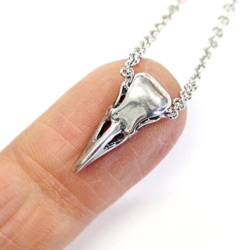 Tiny Raven Skull Charm Necklace in Solid Sterling