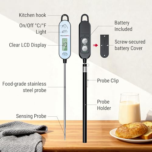 ThermoPro IPX7 Fleischthermometer Wasserdicht Schnelles Instant-Read Grillthermometer mit Hintergrundbeleuchtung & Hold, Digitales Brantenthermometer -50°C bis 300°C für BBQ, Steak, Grillen & Küche