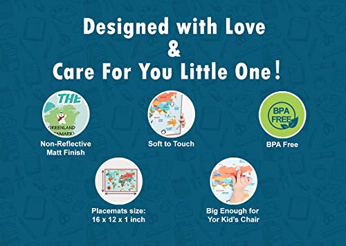 Uncle Wu Kids Learning World Map Placemats/Post Wall - 16 X 12 Inch Waterproof #TOP4