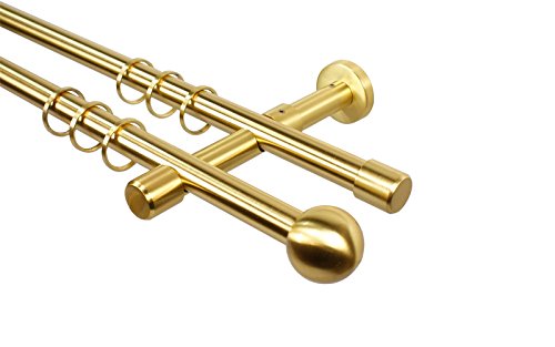 Messing Optik Gardinenstange 2-läufig 16 mm mit Endstück Kugel, 280 cm (2 x 140 cm)