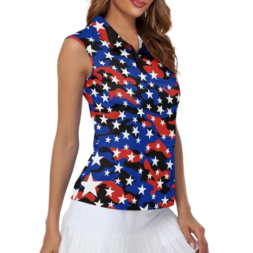 Image of YEXIATODO Golf Tank Top Women Racerback Athletic Polo Golf Sleeveless Outfits Tennis Tank Top Size XS-2XL, Blue Camo American Flag, M
