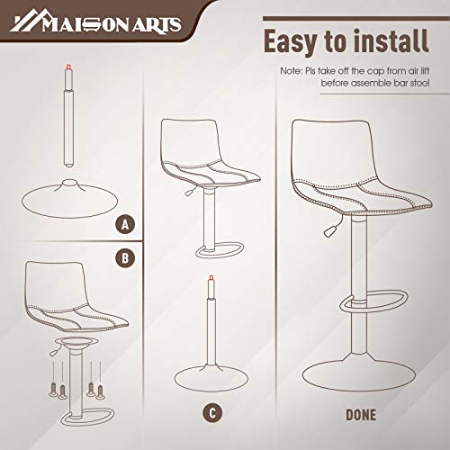 MAISON ARTS Bar Stools Set of 2 for Kitchen Counter Adjustable Counter Height Bar Chairs with Back Tall Barstools PU Leather Kitchen Island Stools, 300 LBS Bear Capacity, Brown