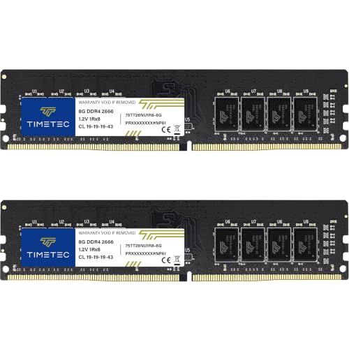 Image of Timetec 16GB KIT (2x8GB) DDR4 2666MHz (PC4-2666V) PC4-21300 UDIMM Desktop RAM – 288-Pin 1.2V CL19 Non-ECC Unbuffered DIMM Memory Module Upgrade