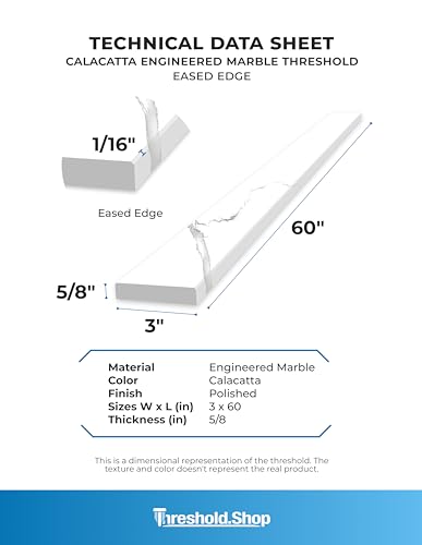 Threshold.Shop 60 inch Shower Curb Top | Calacatta Engineered Marble Threshold for Schluter Kerdi Board and Tile Redi Shower Pan Systems (3\" x 60\")