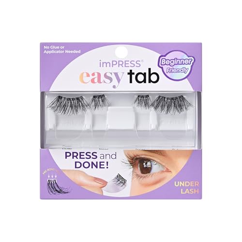 Kiss Impress Falsies Easy Tab Press On Self Adhesive Eyelashes, Black, 'Demi Wispy', 1 Pair of 8mm-10mm Inner Natural Volume Eyelash Clusters & 1 Pair of 11mm-13mm Outer Half-Lashes with Easy Tabs