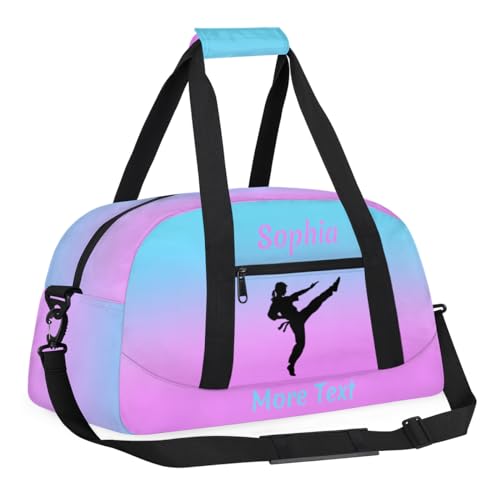 Personalized Sport Duffle Bag for Girls, Custom Kids Gym Bag with Name, Fit School Practice, or Overnight Weekender Travel Pink Martial Arts3