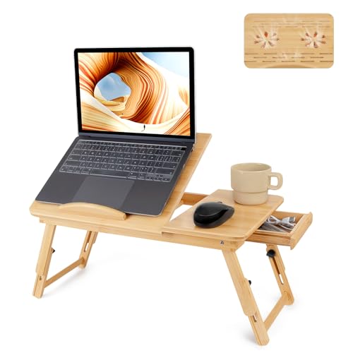 Bamboo Laptop Desk with Tilting Top & Drawer