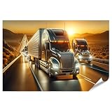 islandburner XXL Bild Poster Lkw Konvoi bei Sonnenuntergang 