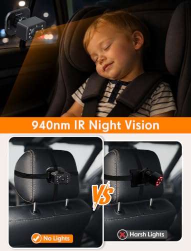 Image of Kidsneed Baby Car Camera for 2 Kids - 7 inch Split Screen Baby Monitor for Car | Dual backseat cameras with 150 wide view and 360 rotation. Clear night vision infant car seat mirror camera